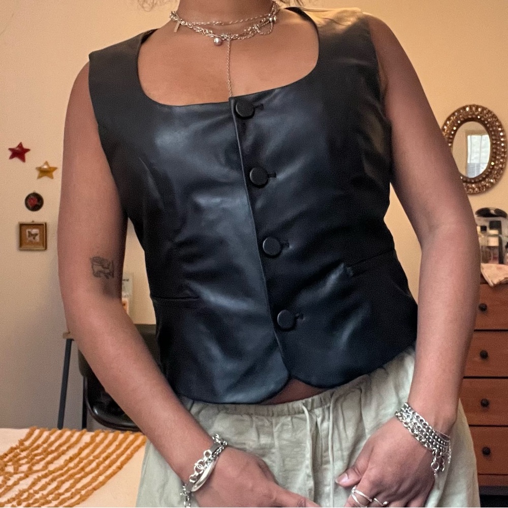 Black Faux Leather Zara Vest Top